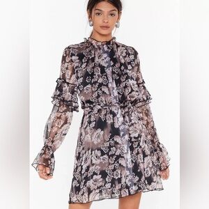 Chiffon High Neck Floral Mini Dress